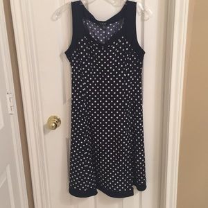 Navy blue and white polka dot A-line dress